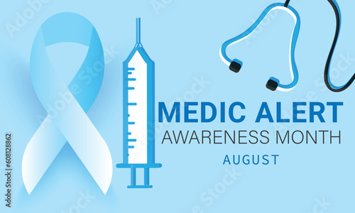 August is Medic Alert awareness month. background, banner, card, poster, template. Vector illustration.