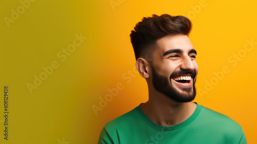 Happy Smiling Man against Vibrant Backdrop. Generative AI