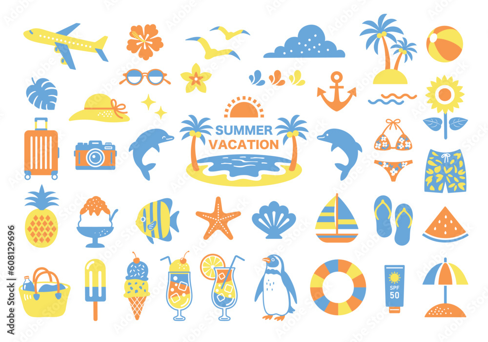 夏とビーチのイラストセット 夏とビーチのイラストセット
