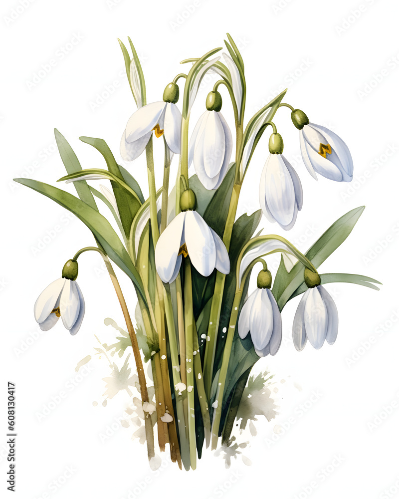 Watercolor bouquet of snowdrops isolated Watercolor bouquet of snowdrops isolated
