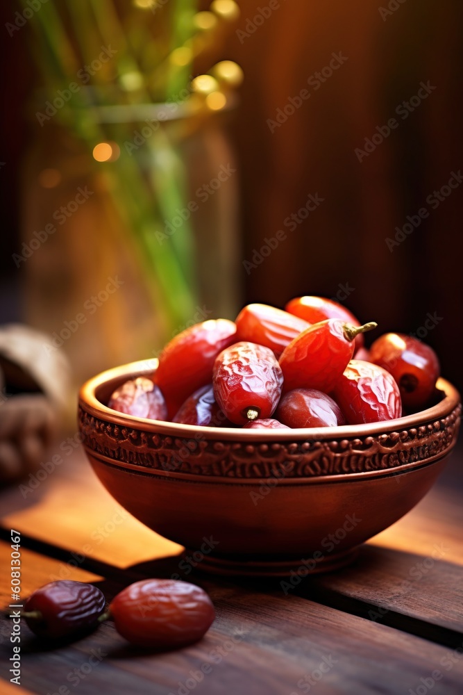 Portrait date fruits on the bowl with light exposure AI Generative Portrait date fruits on the bowl with light exposure AI Generative