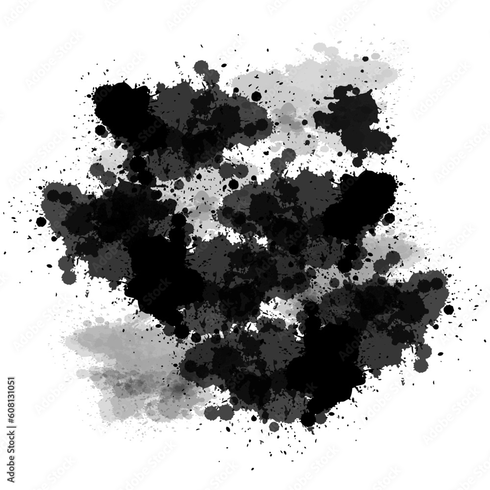 Paint ink splatter, stains set. Splash of paints with drops. High level of tracing and many details. Illustration splash and drip design, silhouette blob spray collection.