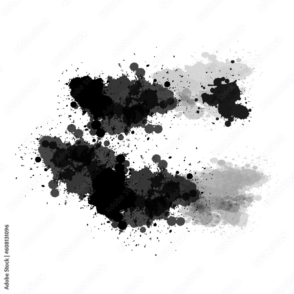 Paint ink splatter, stains set. Splash of paints with drops. High level of tracing and many details. Illustration splash and drip design, silhouette blob spray collection.