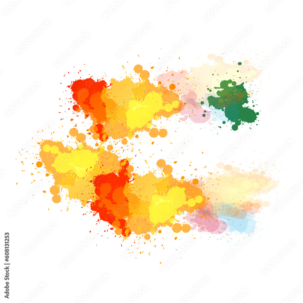 Abstract watercolor shapes on white background. Color splashing hand drawn vector painting