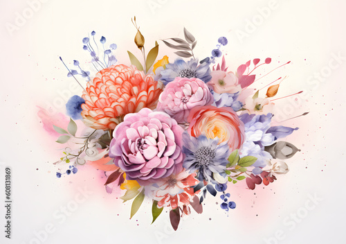 Watercolor bouquet of flowers isolated
