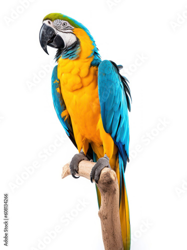 Beautiful blue and yellow macaw isolated on white
