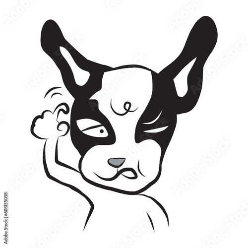 D6 French Bulldog black and white colour dod cartoon cheeky cute naughty funny puppy stupid photo