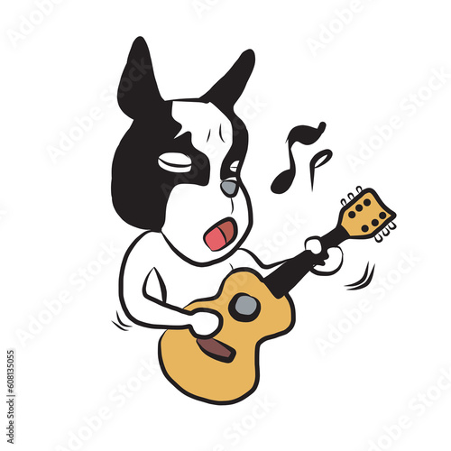 D19 French Bulldog black and white colour dod cartoon cheeky cute naughty funny puppy play guitar photo