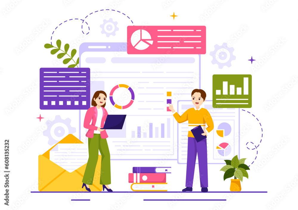 Market Research and Analysis Vector Illustration with Team Management and Analytics for Making Data Statistics in Flat Cartoon Hand Drawn Templates Market Research and Analysis Vector Illustration with Team Management and Analytics for Making Data Statistics in Flat Cartoon Hand Drawn Templates