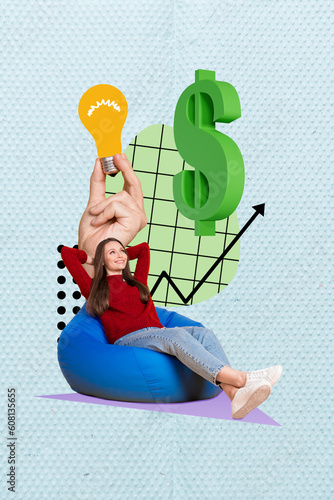 Wallpaper Mural Collage graphics picture of dreamy lady having great earning money idea isolated blue color painting background Torontodigital.ca