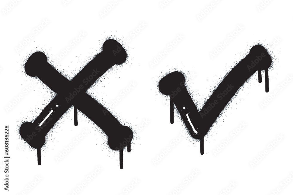 collection of Spray painted graffiti check mark in black over white. X symbol. isolated on white background. vector illustration collection of Spray painted graffiti check mark in black over white. X symbol. isolated on white background. vector illustration
