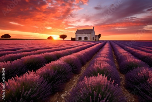 a house surrounded by a vibrant lavender field