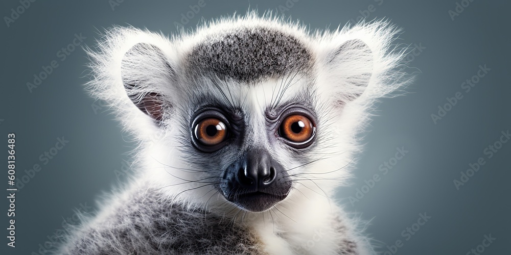 Fototapeta premium AI Generated. AI Generative. Photo Illustration of baby face lemur madagascar african animal. Graphic Art