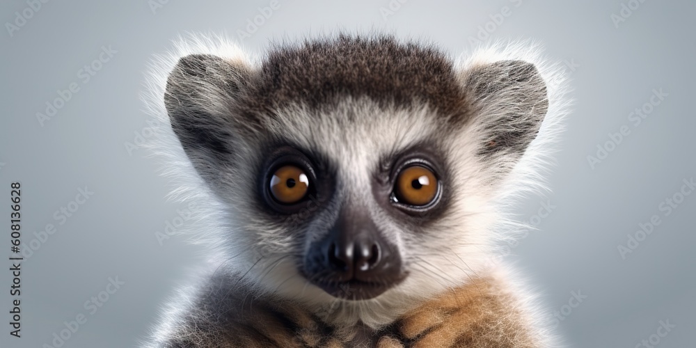 AI Generated. AI Generative. Photo Illustration of baby face lemur madagascar african animal. Graphic Art - obrazy, fototapety, plakaty 