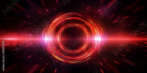 Circle red ring energy, illustration for product presentation template, copy space dark background. Ai generative