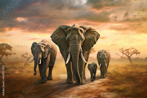 Elephant Family Walking Image. Generative AI ©  Creative_studio