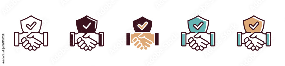 handshake with checked shield icon vector illustration contract deal agreement for policy protection for business web or app template design handshake with checked shield icon vector illustration contract deal agreement for policy protection for business web or app template design