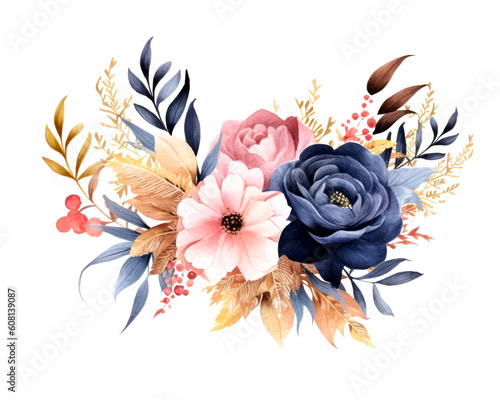 Wedding floral composition. Watercolor flowers isolated on white background. Botanical illustration. Generative AI