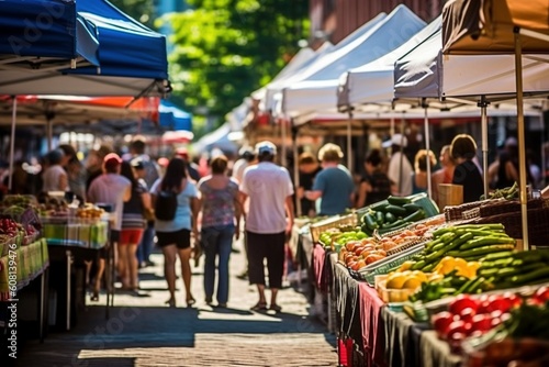 Wallpaper Mural Crowded Outdoor Farmers Market Selling Fresh Organic Produce in Sunny Urban Community Setting Torontodigital.ca