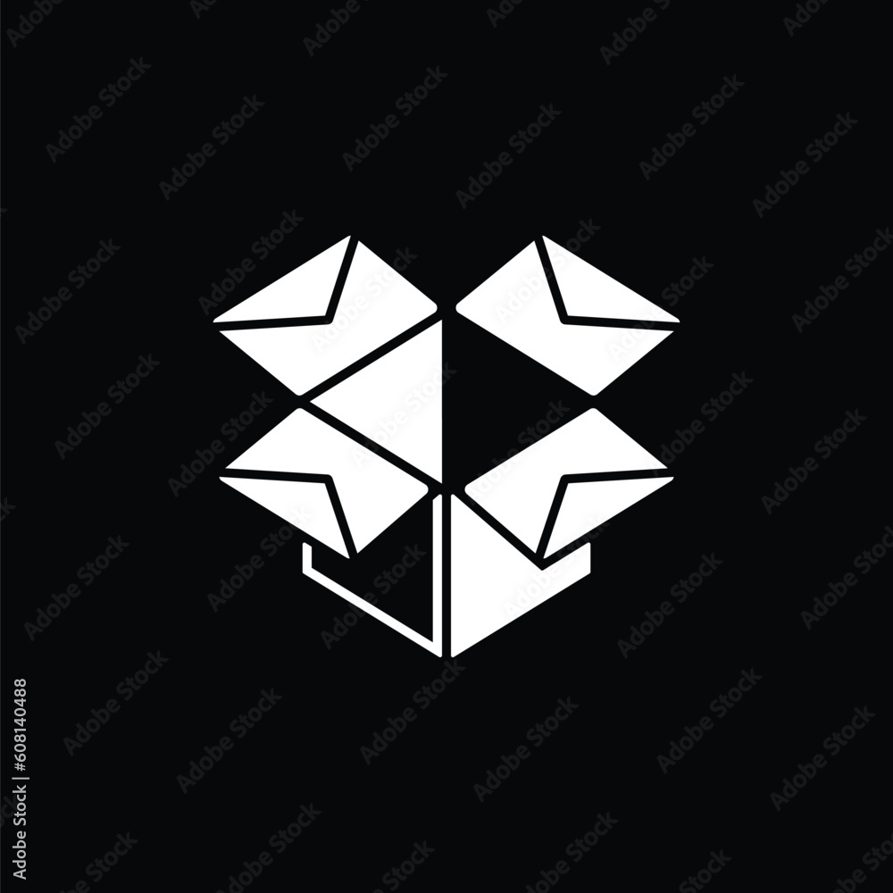 box icon and email logo negative space logo vector design, modern logo, minimalist logo, black white box icon and email logo negative space logo vector design, modern logo, minimalist logo, black white