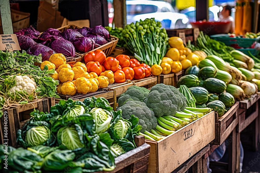 Fresh Bounty: A Colorful Display at a Street Fruit and Vegetable Stand - AI Generative