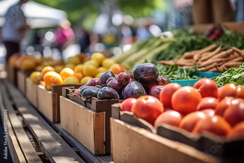 Bustling Outdoor Farmers Market with Fresh Produce - AI Generative Vibrant Outdoor Market with Fresh Fruits and Vegetables.