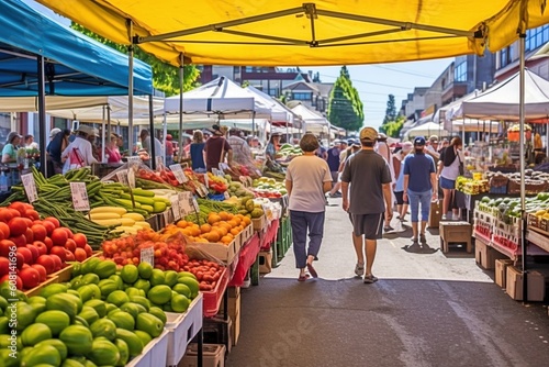 Bustling Farmers Market Featuring a Variety of Fresh Fruits