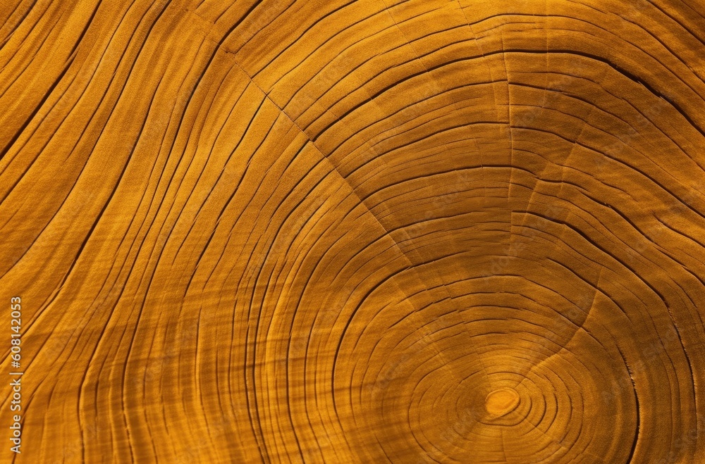 Fototapeta premium An ultra-realistic photograph of the cross-section texture of wood, showcasing its natural grain and patterns in golden hues.