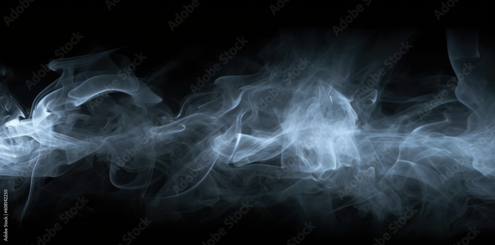 Fototapeta premium A black background with white smoke flowing from the bottom left corner to the center right, creating an abstract and mysterious atmosphere.