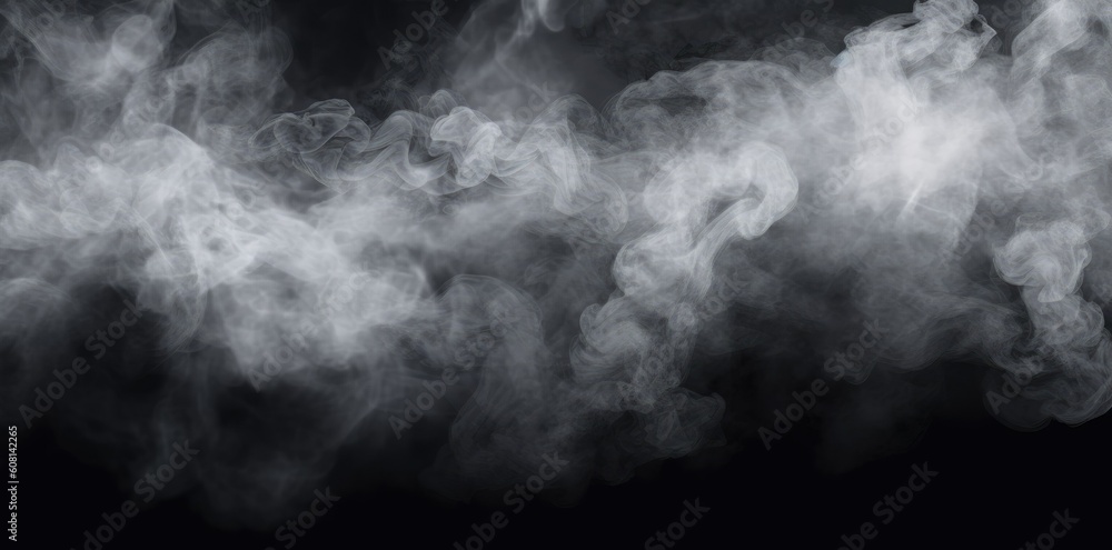 Fototapeta premium White smoke, white fog on a black background. Abstract, smoky texture for design and illustration.