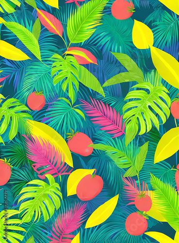 Tropical 3D pattern with neon colors.