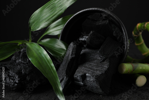 Concept of face and skin care - bamboo and charcoal photo