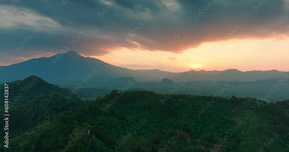 Aerial view landscape amazing dramatic sky sunset over mountain landscape Aerial view landscape amazing dramatic sky sunset over mountain landscape