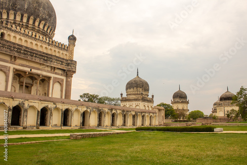 View of giant tomb buildings in the vast area of Qutb Shahi Archaeological Park, Hyderabad, India © Manivannan T