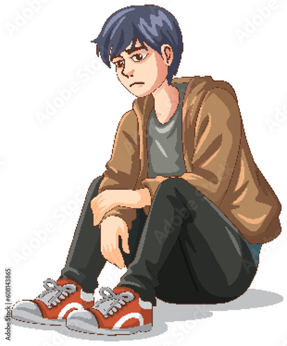 Sad teenage sitting on the floor