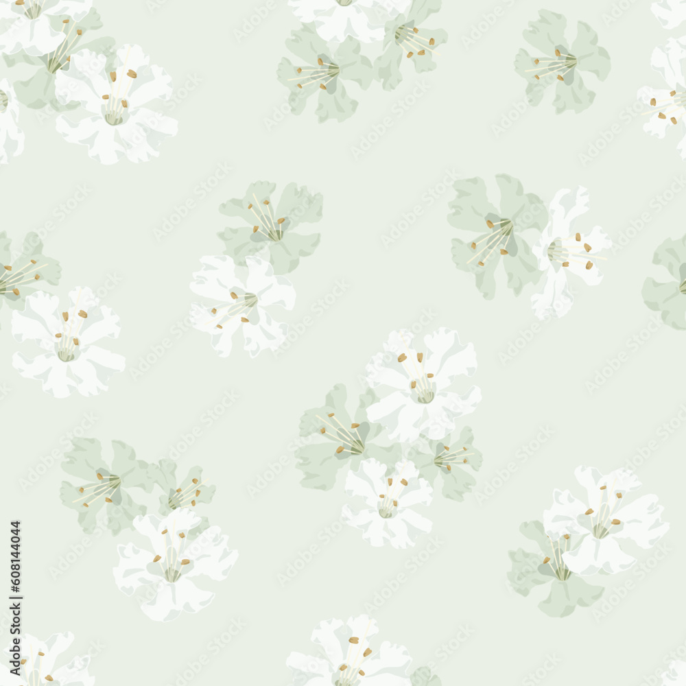seamless pattern with white flowers, green background, pastel color, glory vine seamless pattern with white flowers, green background, pastel color, glory vine