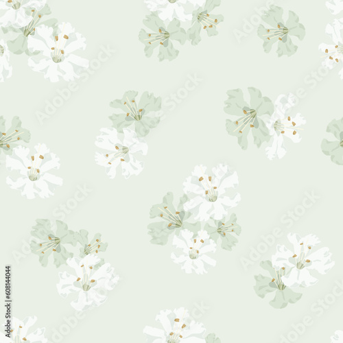 seamless pattern with white flowers  green background  pastel color  glory vine