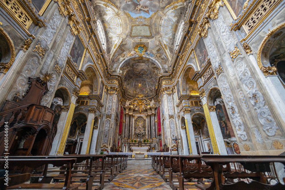 GENOA, ITALY, APRIL 28. 2023 -  The inner of St. Philip (San Filippo) church in the historic center of Genoa, Italy