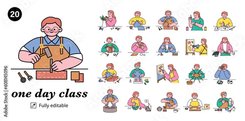 Hand craft worshop. People are enjoying various hobbies.
