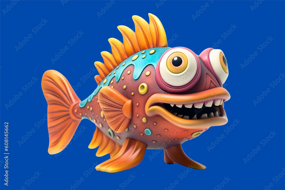 Creepy monster fish 3d illustration