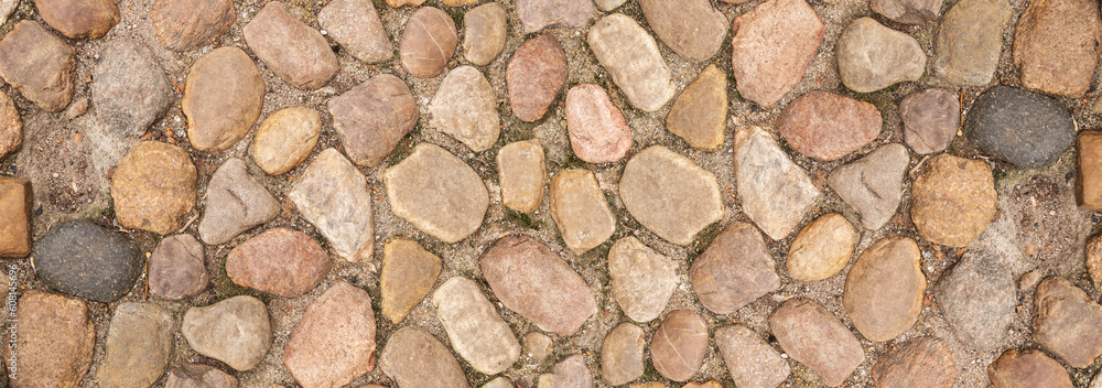 Brown Old Stone Pavement Top View or Granite Cobblestone Road Brown Old Stone Pavement Top View or Granite Cobblestone Road