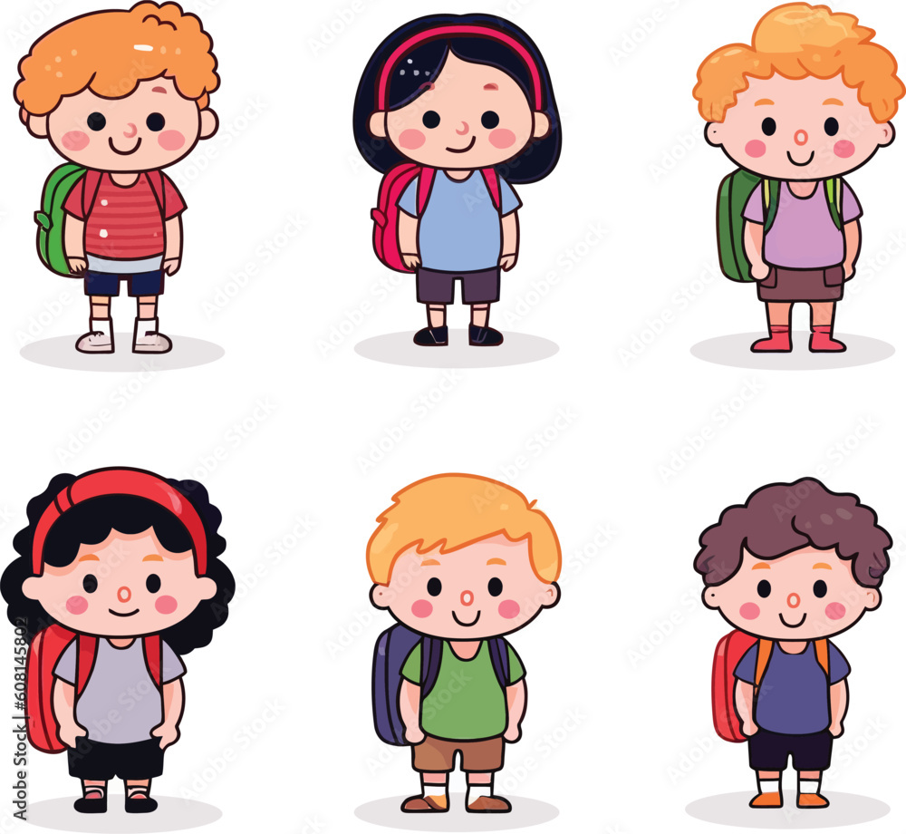 Hand Drawn Children Back To School Flat Cartoon Vector Illustration Hand Drawn Children Back To School Flat Cartoon Vector Illustration