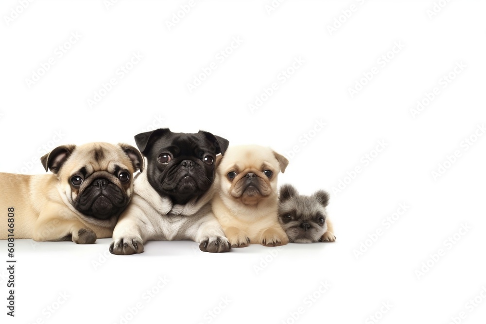 Top View of Pug and Chihuahuas Relaxing on a Surface. Generative AI
