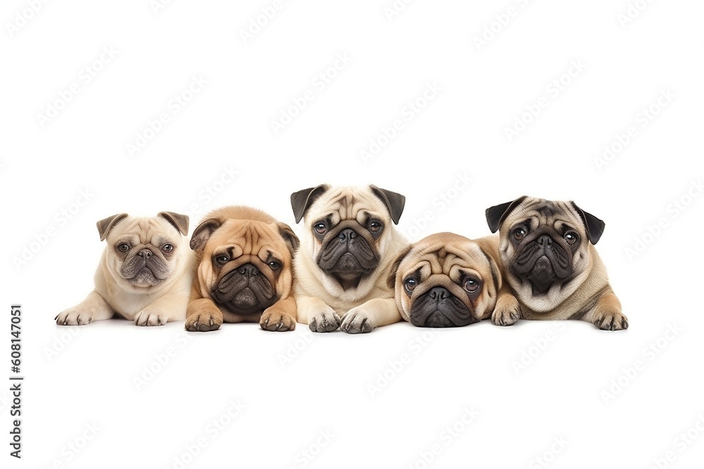 Top View of Pug and Chihuahuas Relaxing on a Surface. Generative AI
