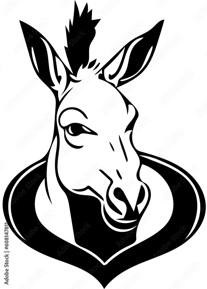 Black and white logo of a donkey, Illustration of a mule