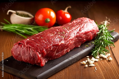 Preparing Fresh Steak with Herbs on Cutting Board - AI Generative