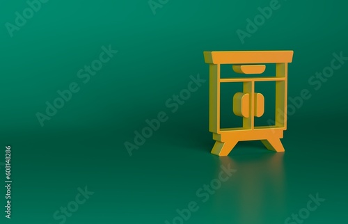 Orange Furniture nightstand icon isolated on green background. Minimalism concept. 3D render illustration