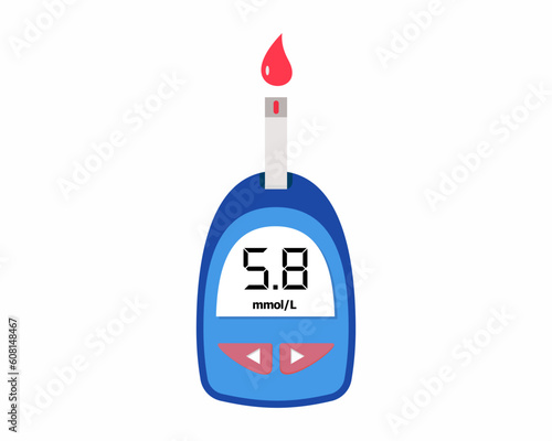 Glucometer Equipment for checking diabetes Checking blood sugar level at home flat vector design.