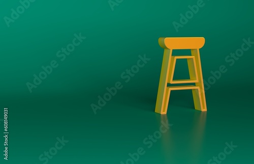 Orange Chair icon isolated on green background. Minimalism concept. 3D render illustration