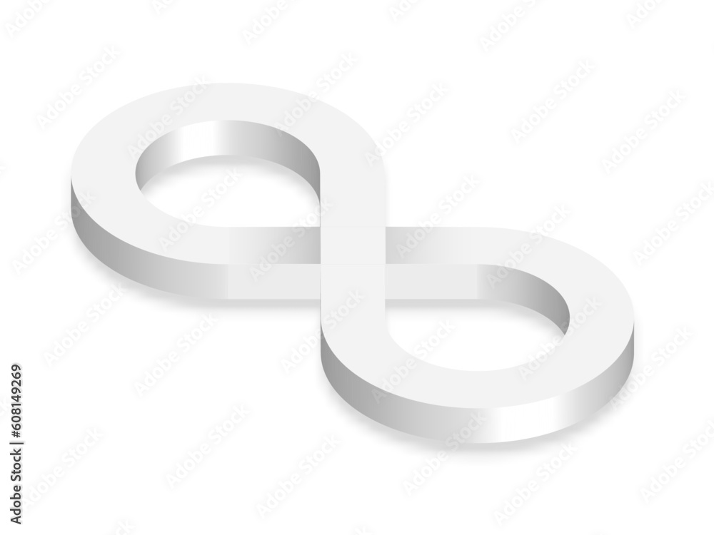 White 3D Infinity Symbol on white Background. Endless Vector Logo Design. Concept of infinity with shadow for your web site design, logo, app, UI. EPS10. White 3D Infinity Symbol on white Background. Endless Vector Logo Design. Concept of infinity with shadow for your web site design, logo, app, UI. EPS10.